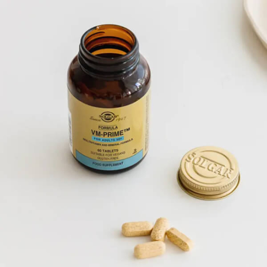 Solgar VM Prime 50+ multivitamin 60 tablet şişe B6 C D2 vitaminleri çinko magnezyum kalsiyum kolin içeriği- 2
