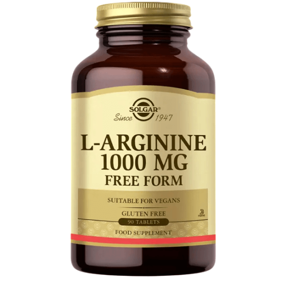 Solgar L-Arginine 1000 mg 90 tablet takviye edici gıda 1 tablette 1000 mg L-Arjinin serbest form şeker tuz nişasta içermez vegan- 1