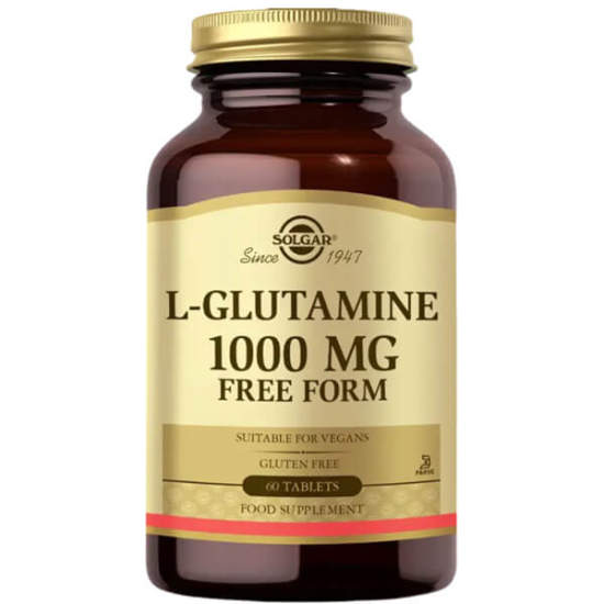 Solgar L-Glutamine 1000 mg 60 tablet serbest form L-Glutamin vegan şeker tuz nişasta glütensiz soya süt içermez- 1