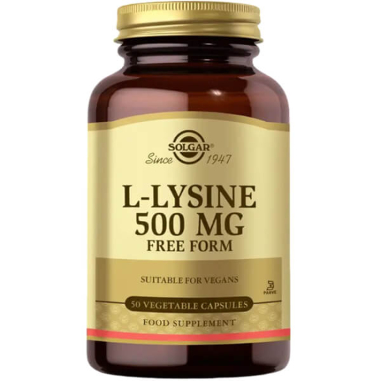Solgar L-Lysine 500 mg 50 tablet bitkisel kapsül, kapsül başına 500 mg L-lizin, vegan ve vejetaryen takviye- 1