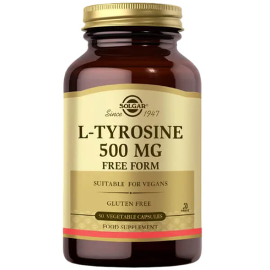 Solgar L-Tyrosine 500 mg 50 kapsül vegan bitkisel kapsül L-tirozin serbest form 500 mg şekersiz tuzsuz nişastasız- 1