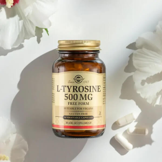 Solgar L-Tyrosine 500 mg 50 kapsül vegan bitkisel kapsül L-tirozin serbest form 500 mg şekersiz tuzsuz nişastasız- 2