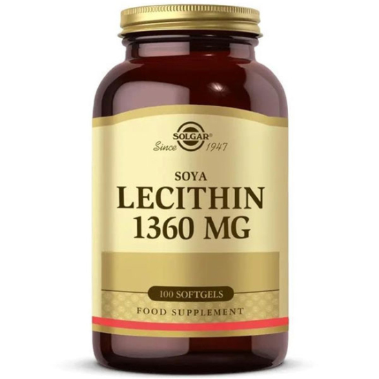 Solgar Lecithin 1360 mg 100 yumuşak kapsül soya lesitini takviye edici gıda şeker tuz nişasta içermez- 1