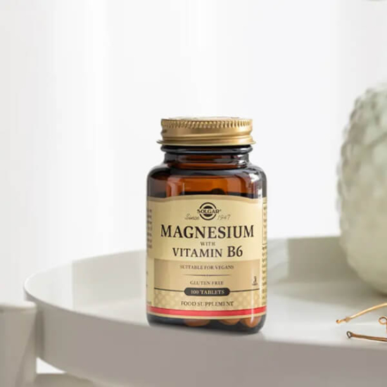 Solgar Magnesium Vitamin B6 100 tablet magnezyum 133,3 mg ve B6 8,3 mg vegan takviye edici gıda şişesi- 2