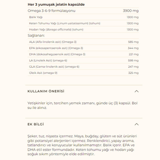 Solgar Omega 3-6-9 EFA 1300 mg 60 softjel balık yağı keten tohumu yağı hodan yağı omega 3 6 9 takviye- 3