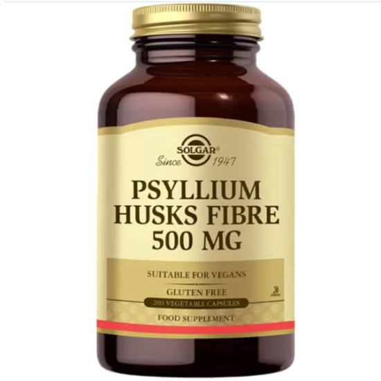 Solgar Psyllium Husks Fibre 200 kapsül vegan lif takviyesi her kapsülde 500 mg karnıyarık otu lifi Plantago ovata- 1
