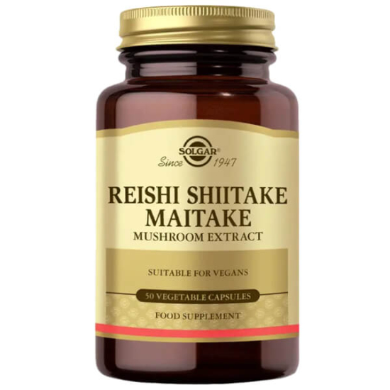 Solgar Reishi Shiitake Maitake Mushroom Extract 50 bitkisel kapsül, 130 mg reishi 100 mg shiitake 100 mg maitake- 1