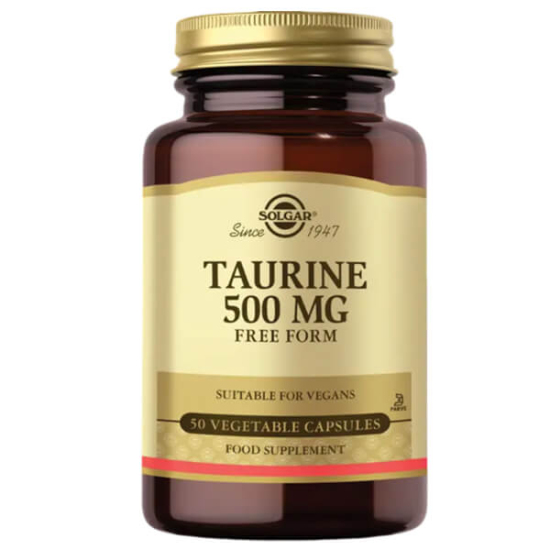 Solgar Taurine 500 mg 50 bitkisel kapsül vegan takviye taurin amino asidi şeker tuz nişasta glüten süt soya maya içermez- 1