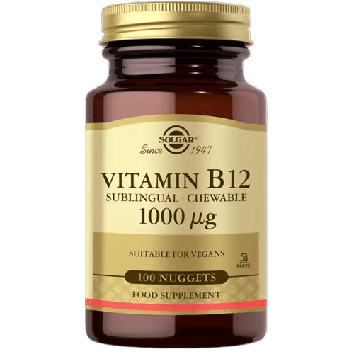 Solgar Vitamin B12 1000 mcg 100 dilaltı tablet siyanokobalamin içerir vegan şeker tuz nişasta glüten soya süt içermez- 1