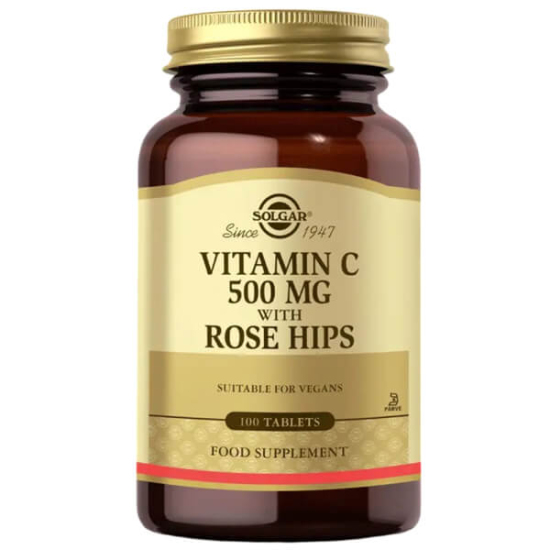 Solgar Vitamin C 500 mg With Rose Hips 100 tablet, C vitamini L-askorbik asit 500 mg, kuşburnu 75 mg, vegan- 1