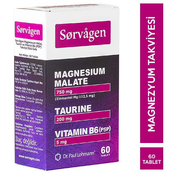 Sorvagen Magnezyum Malat, Taurin ve Vitamin B6 60 Tablet