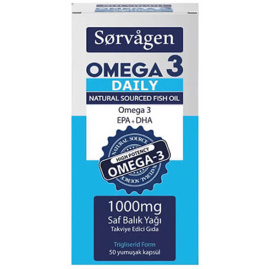 Sorvagen Omega 3 Daily saf balık yağı 50 kapsül 1000 mg balık yağı Omega 3 350 mg EPA 180 mg DHA 120 mg- 1