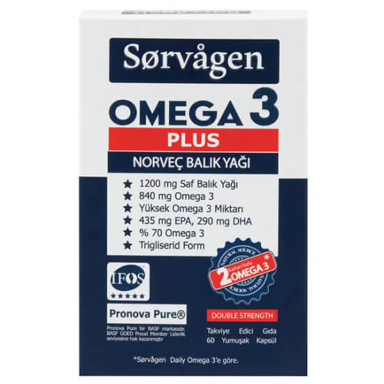 Sorvagen Omega 3 Plus Norveç balık yağı 60 yumuşak kapsül 1200 mg balık yağı 840 mg omega 3 EPA 435 DHA 290- 1