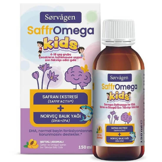 Sorvagen Saffr Omega Kids safran ve omega3 150 ml patentli SaffrActiv safran ekstresi Norveç balık yağı DHA EPA- 1