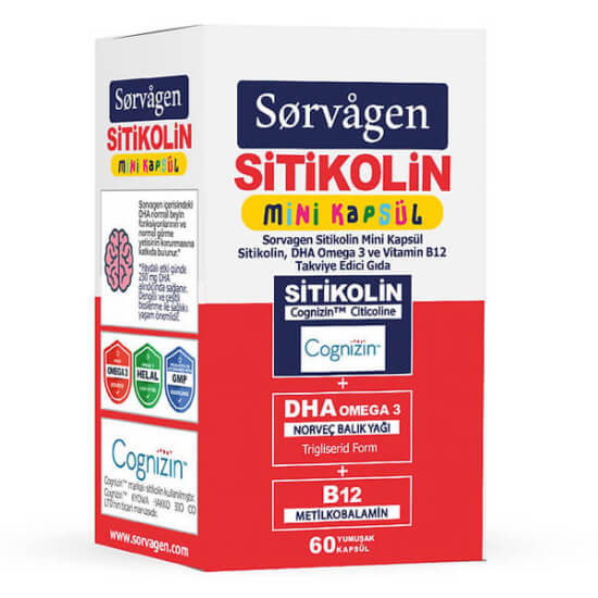 Sorvagen Smart Mini 60 kapsül mini kapsül besin takviyesi 120 mg sitikolin 880 mg balık yağı 440 mg DHA 30 mcg B12- 1