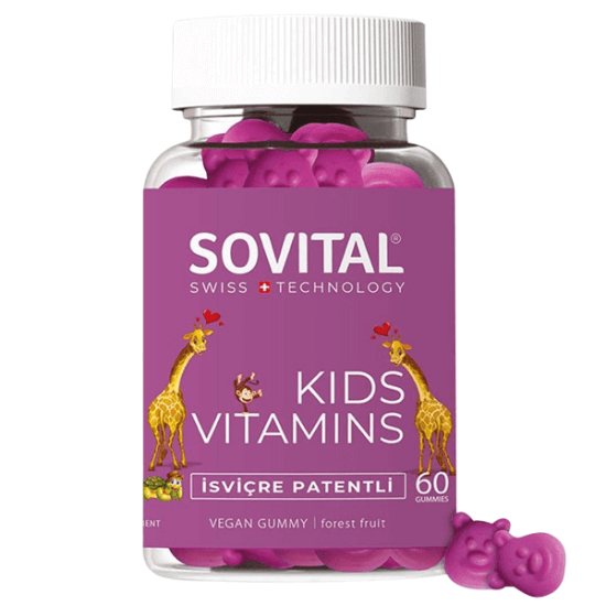 Sovital Kids Vitamini 60 Gummies vegan çiğnenebilir orman meyvesi aromalı 60 adet A B6 B12 C D3 çinko manganez- 1