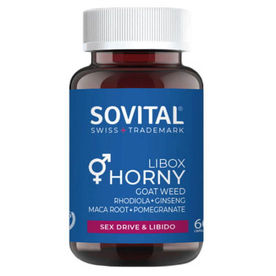 Sovital Libox Horny 60 kapsül gıda takviyesi kutusu Panax ginseng 200 mg maca 200 mg kafein 200 mg rhodiola 150 mg- 1