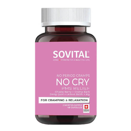 Sovital No Cry 48 kapsül bitkisel takviye Vitex Agnus Castus 1200 mg Dong Quai 600 mg Lemon Balm 100 mg B6 500 mcg- 1