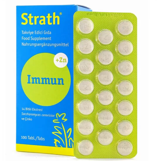 Strath Immun 100 tablet gıda takviyesi bitkisel ekstreli çinko destekli 100 tablet kutu ürün görseli- 1