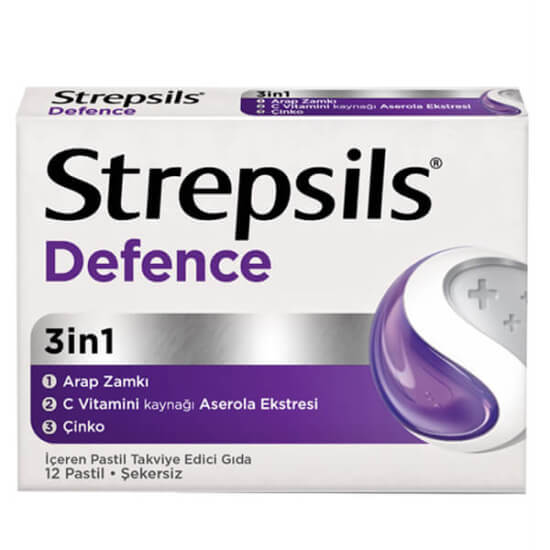 Strepsils Defence 12 pastil kutu, C vitamini ve çinko destekli, arap zamkı içerikli, şekersiz, 12’li paket- 1