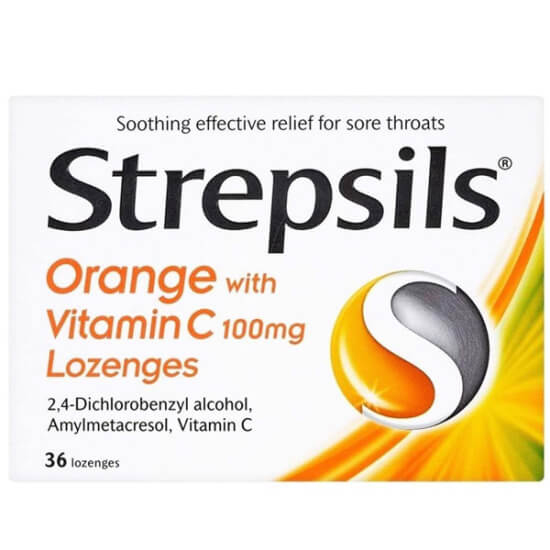 Strepsils Portakal ve C Vitamini aromalı 24 pastil kutu, 0,6 mg amilmetakrezol, 1,2 mg diklorobenzil alkol, 100 mg C vitamini- 1