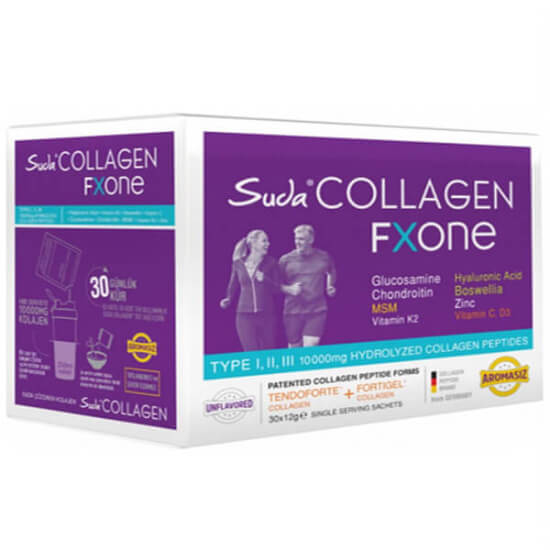 Suda Collagen Fxone aromasız 30x12 g saşe kolajen 10000 mg Tip I II III, C vitamini 300 mg, MSM glukozamin hyaluronik asit- 1