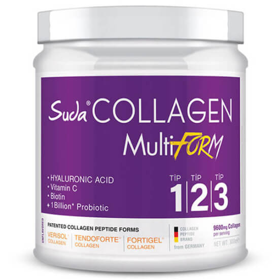 Suda Collagen Multiform 300 gr kolajen toz; 10 g porsiyonda 9600 mg tip 1 peptit, C vitamini 272,5 mg- 1