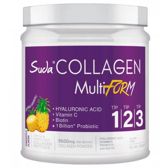 Suda Collagen Multiform ananas aromalı 360 g toz kolajen, Tip I II III 9600 mg, C vitamini 272,5 mg, biotin- 1