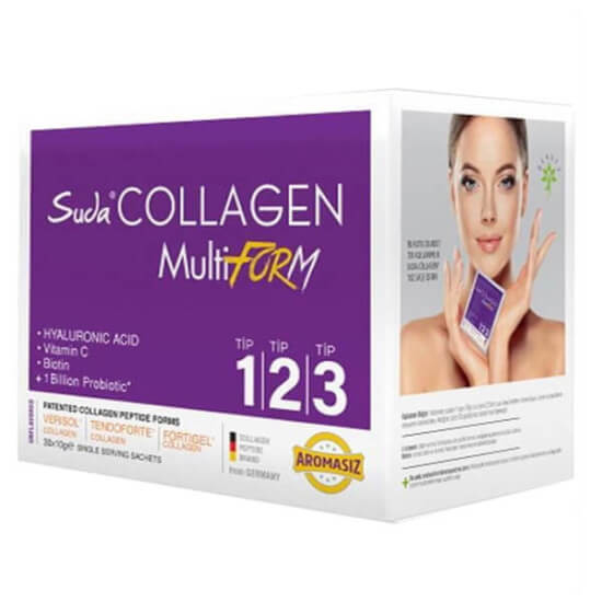Suda Collagen Multiform Aromasız 30 saşe 10 g tip 1-2-3 hidrolize kolajen peptit, hyaluronik asit, C vitamini- 1