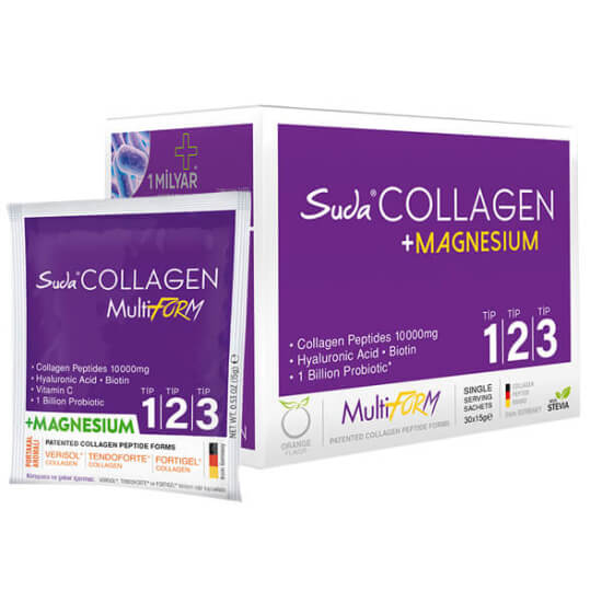 Suda Collagen Multiform Portakallı Magnesium 30 saşe 15 gr 10000 mg Tip 1 2 3 kolajen 250 mg magnezyum C vitamini- 1