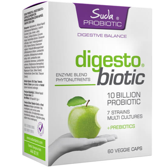 Suda Probiotic Digestobiotic 60 kapsül probiyotik, 460 mg sindirim enzimi, inülin ve 100 mg zerdeçal ekstresi- 1