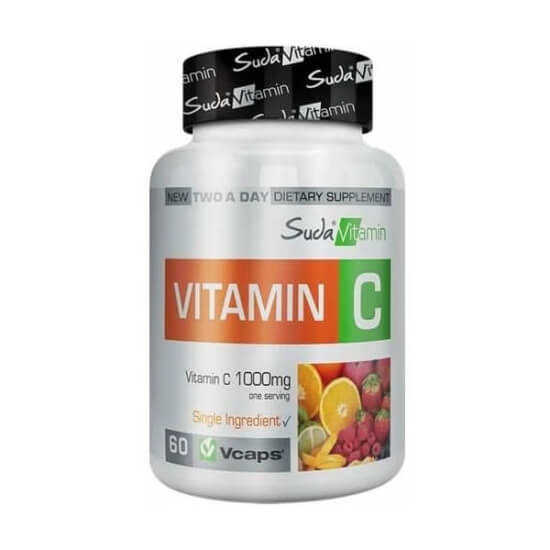 Suda Vitamin C 1000 mg 60 kapsül gıda takviyesi kutusu, 1 kapsülde 1000 mg C vitamini bağışıklık desteği- 1