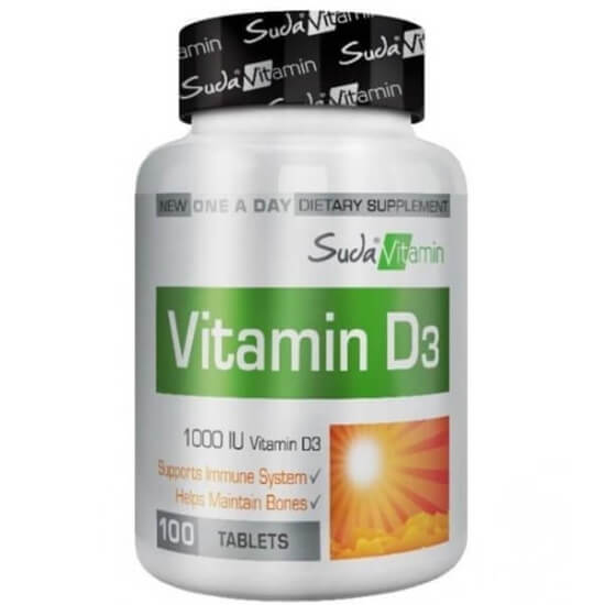 Suda Vitamin D3 1000 IU 100 tablet gıda takviyesi kutusu 1 tablette kolekalsiferol 25 mcg 1000 IU- 1