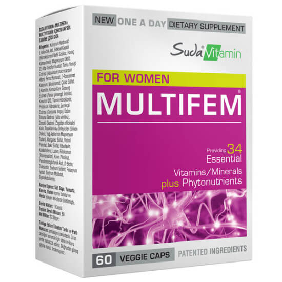 Suda Vitamin Multifem Multivitamin 60 bitkisel kapsül, kadınlar için B12 C vitamini demir biotin folik asit- 1