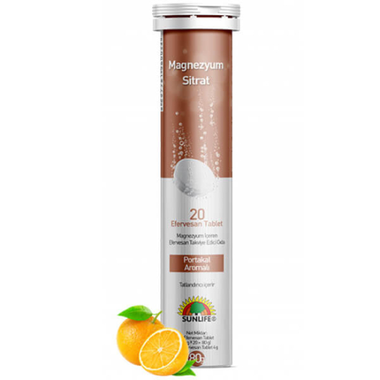 Sunlife Magnezyum Sitrat 20 efervesan tablet, 20 tablet, her tablette 200 mg magnezyum sitrat, portakal aromalı- 1