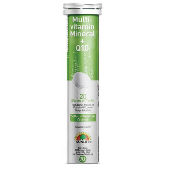 Sunlife Multivitamin Mineral Q10 20 efervesan tablet kutusu, multivitamin mineral kompleks, Koenzim Q10, 20 tablet- 1
