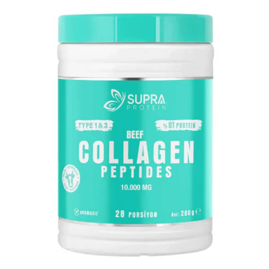 Supra Protein Beef Collagen 280 gr toz kolajen; 1 ölçekte 10.000 mg hidrolize sığır kolajen peptit, aromasız- 1