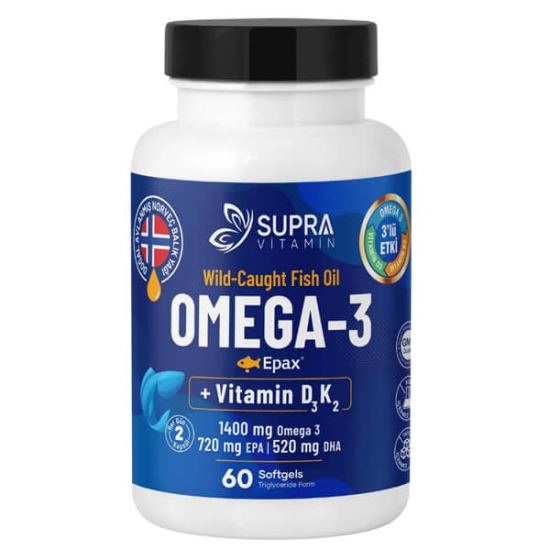 Supra Protein Omega 3 60 kapsül Epax trigliserid balık yağı 700 mg omega-3 360 mg EPA 260 mg DHA D3 K2- 1
