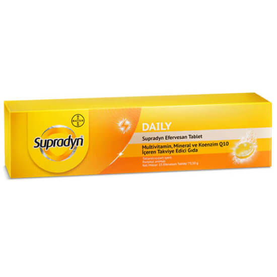 Supradyn Daily Koenzim Q10 efervesan 15 tablet yetişkinler için multivitamin mineral C D E B vitaminleri 4,5 mg- 1