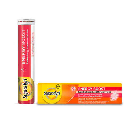 Supradyn Energy Boost 15 efervesan tablet kutusu multivitamin mineral ve kafein içerikli gıda takviyesi 15 adet- 1