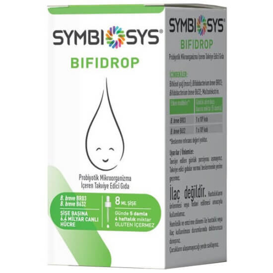 Symbiosys Bifidrop probiyotik damla 8 ml çocuklar için sıvı gıda takviyesi Bifidobacterium breve BR03 ve B632- 1