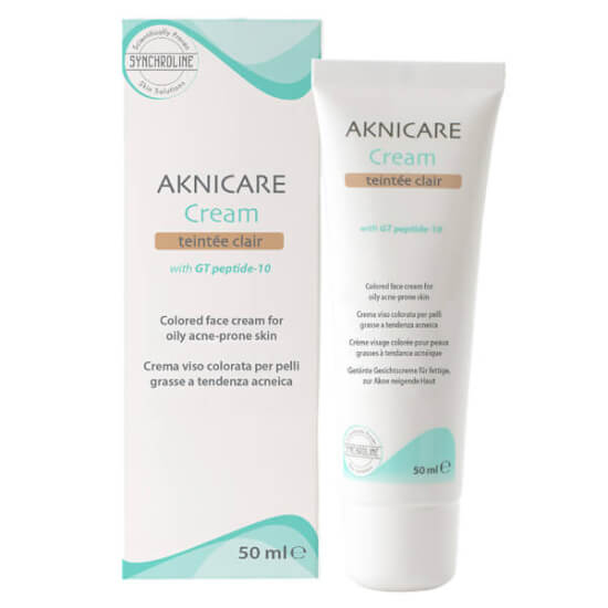 Synchroline Aknicare Teintee Clair 50 ml renkli akne karşıtı bakım kremi, salisilik asit ve hyalüronik asit- 1