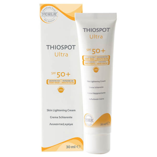 Synchroline Thiospot Ultra SPF 50 30 ml leke karşıtı aydınlatıcı yüz güneş kremi, octocrylene, ferulik asit içerir- 1