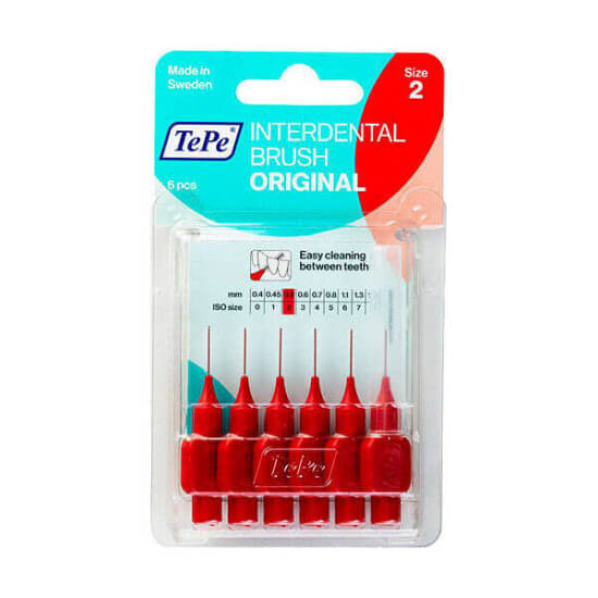 TePe Blister Original arayüz fırçası 6’lı paket kırmızı 0,5 mm T182 ergonomik sap plastik kaplı tel hassas temizlik- 1