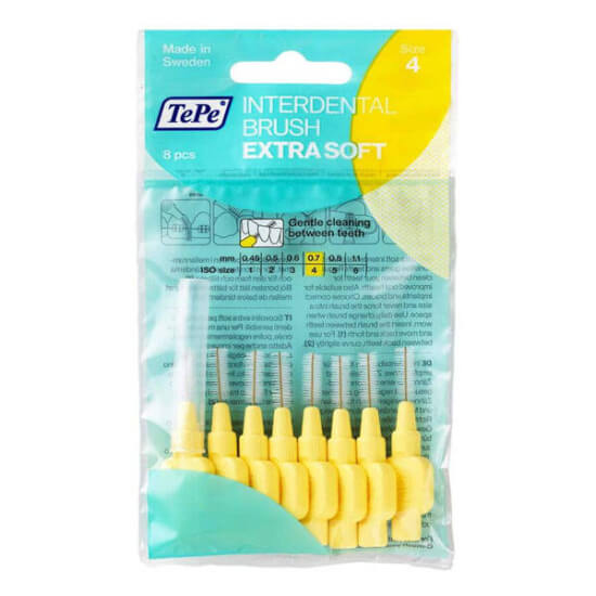 Tepe Extra Soft arayüz fırçası sarı 0,7 mm Size 4, 8 adet, diş arası plak temizliği için ekstra yumuşak- 1