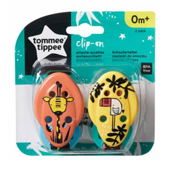 Tomme Tippee desenli emzik askısı 2li paket, klipsli emzik tutucu, bebek emziğini düşmeye ve kaybolmaya karşı korur- 1