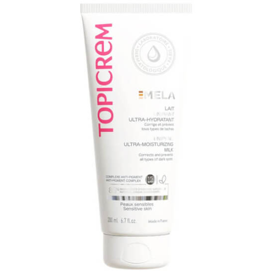 Topicrem Mela Lightening Ultra Moisturizing Milk 200 ml vücut sütü hassas ciltler için 24 saat nem organik UV filtre- 1