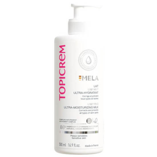 Topicrem Mela Lightening Ultra Moisturizing Milk 500 ml vücut nemlendirici süt, 24 saat nem, leke karşıtı aydınlatıcı- 1