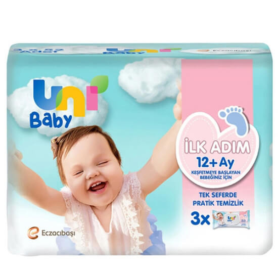 Uni Baby İlk Adım 12+ ay ıslak mendil 3x52 yaprak, yumuşak petek doku, el yüz bez bölgesi, alkol paraben SLES SLS içermez- 1