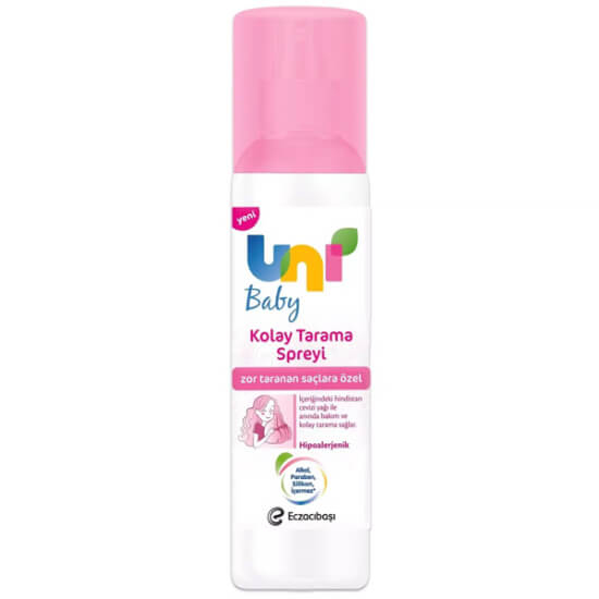 Uni Baby Kolay Tarama Spreyi 200 ml hindistan cevizi yağı içeren hipoalerjenik sıvı saç spreyi alkol paraben silikon içermez- 1
